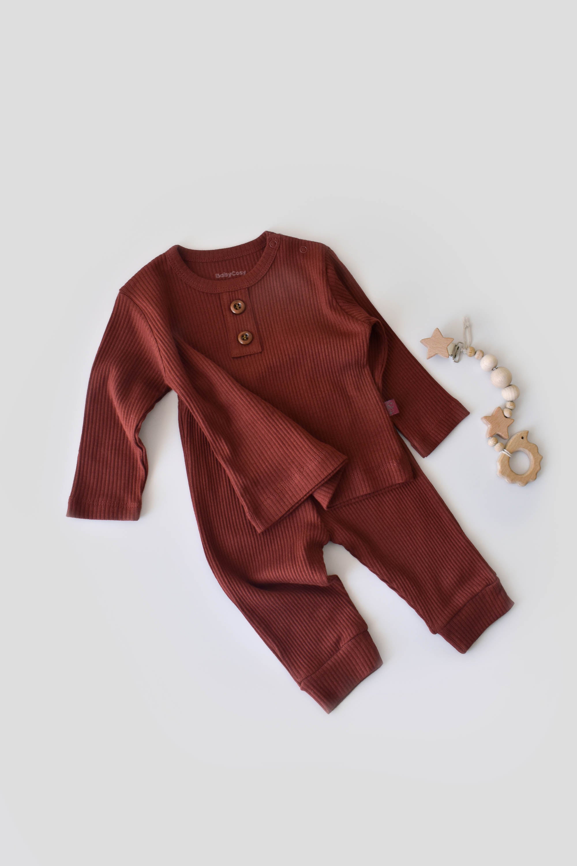 Pants & Long Sleeve T-shirt Set With Buttons